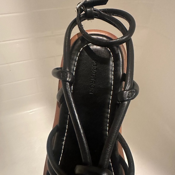 Nordstrom Black Strappy Ankle-Tie Sandals with Brown Sole - Picture 5 of 6